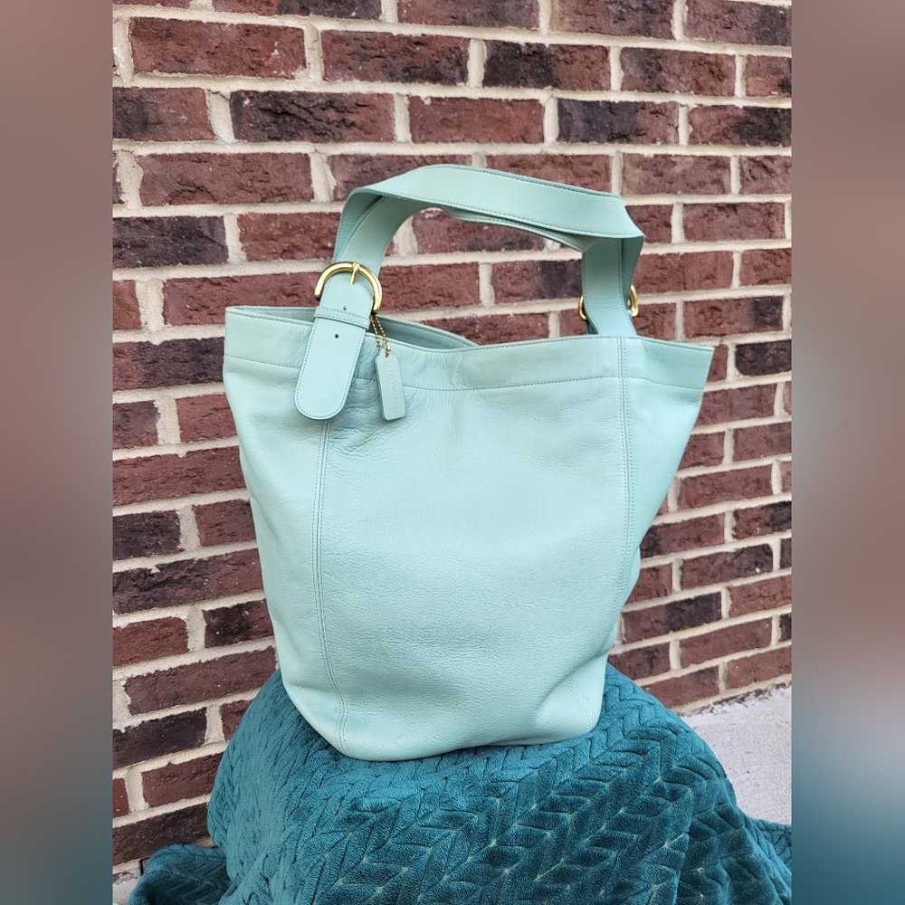 🏫🚌📘💙 Vintage Coach Soho XL Tote Bag 4082 Aqua